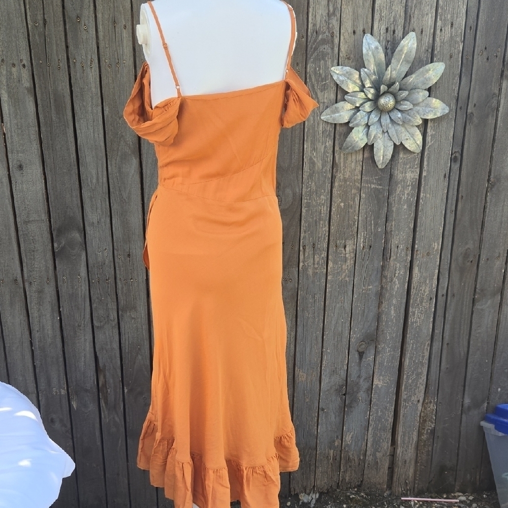 Maje Elegant Orange Off-Shoulder Dress Size 1 - Picture 4 of 7